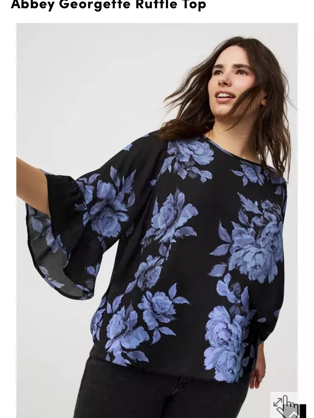 Torrid Blue Floral Abbey Georgette Bell Sleeve Ruffle Blouse 1X